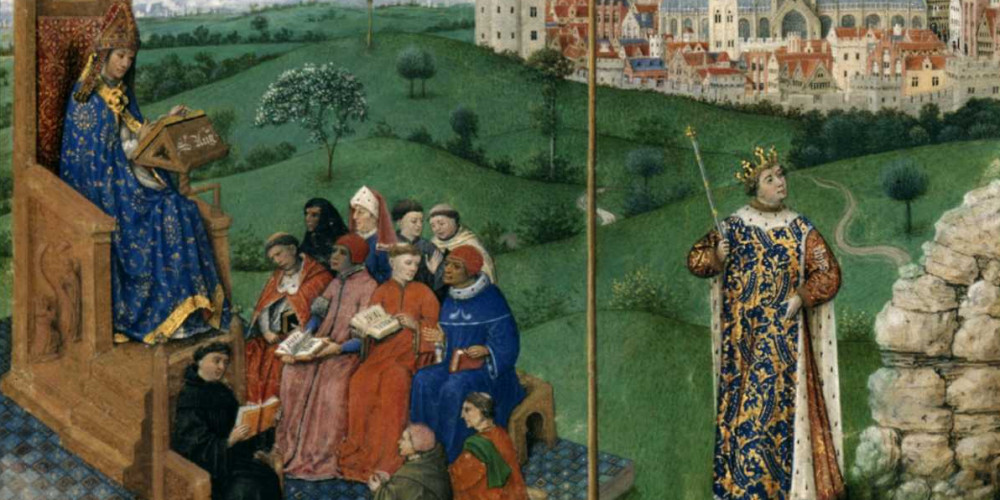 Saint Augustin enseigne sa doctrine ; Clovis reçoit du ciel ses armoiries et l’ampoule avec le saint chrême