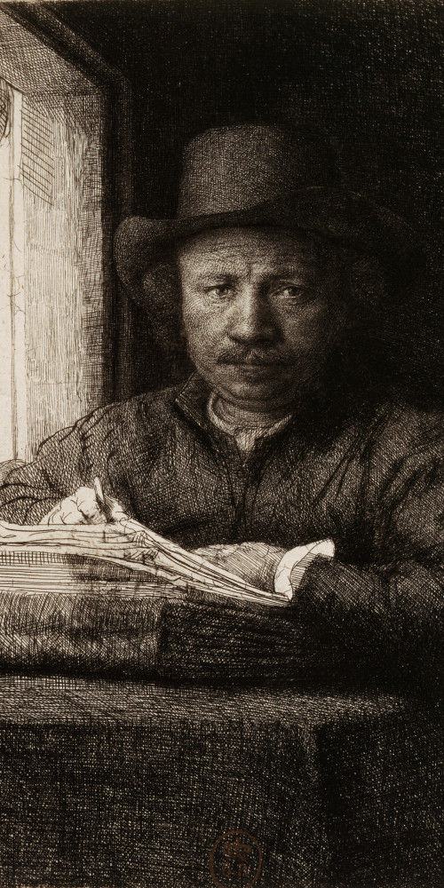 Rembrandt gravant ou dessinant près d'une fenêtre
2e état