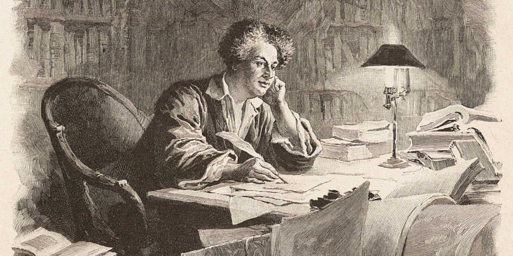 Frontispice : Alexandre Dumas écrivant