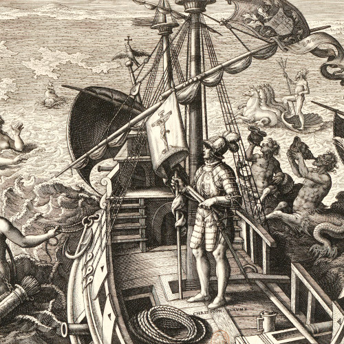 Christophe Colomb affrontant les monstres de l'Océan