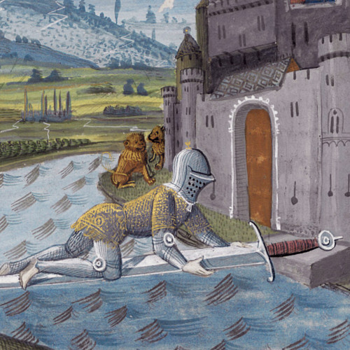 Lancelot franchit le Pont de l’épée sous les yeux de Guenièvre et Baudemagu