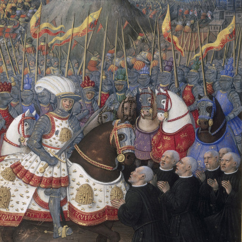 Six bourgeois de Gênes demandant grâce à genoux devant Louis XII