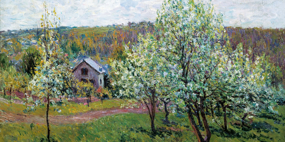 Printemps aux environs de Paris. Pommiers en fleurs 