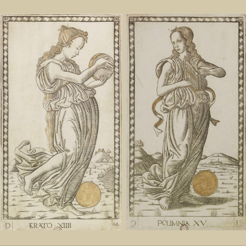 Tarots dits de Mantegna, série D (11 à 20) : Les Muses et Apollon