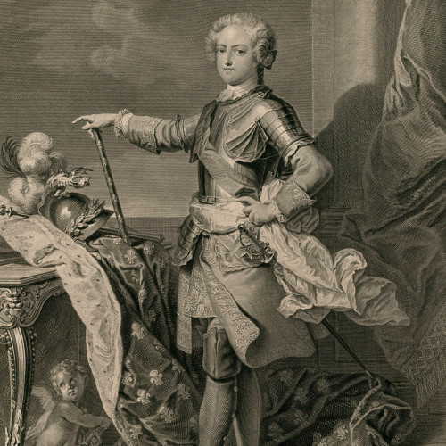 Louis XV, en pied, de trois-quarts à gauche