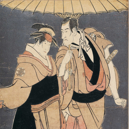 Ichikawa Komazô II (1764-1838) dans le rôle de Hikyakuya Chûbei et Nakayama Tomisaburô I ? (1760-1819) dans le rôle de Keisei Umegawa