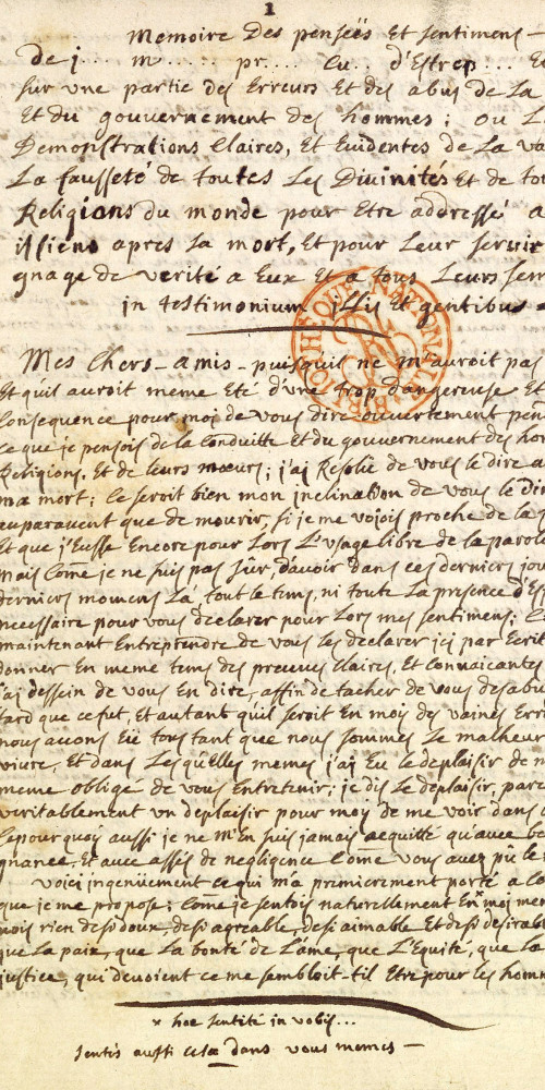 Manuscrit autographe du « Testament du curé Meslier »