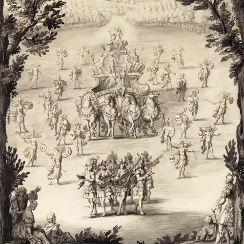 Les Plaisirs de l'île enchantée, ouverture de la première journée : le grand char d’Apollon, dessin de François Chauveau, 1664