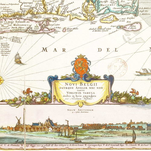 Nieuw Amsterdam, en carton sur une carte de Nouvelle-Belgique