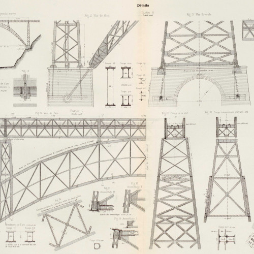 Planche représentant les différents éléments métalliques du viaduc