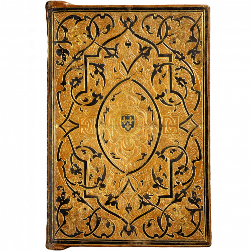 Reliure à la grecque en maroquin citron aux armes de Henri II, avec décor doré d’entrelacs rehaussés de peinture noire