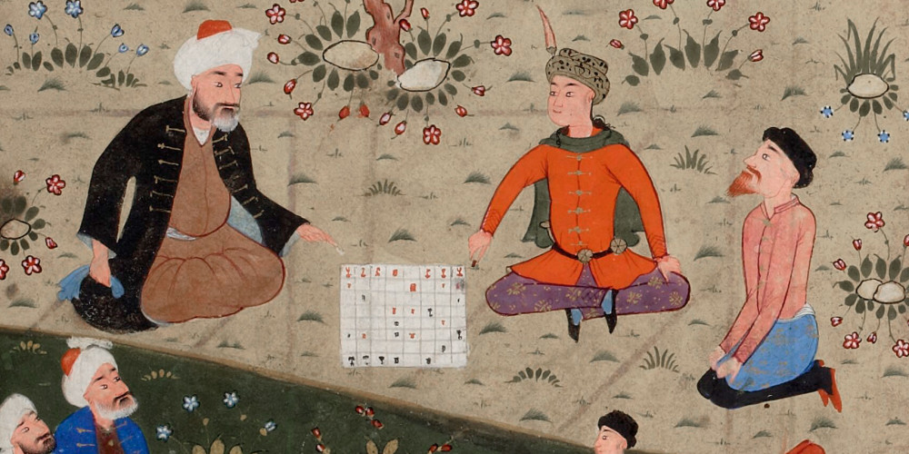 Le sheykh Shams ud-Din Tabrizi joue aux échecs avec un jeune chrétien