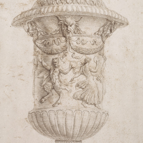 Vase avec couvercle, orné d’un satyre et d’une bacchante dansant