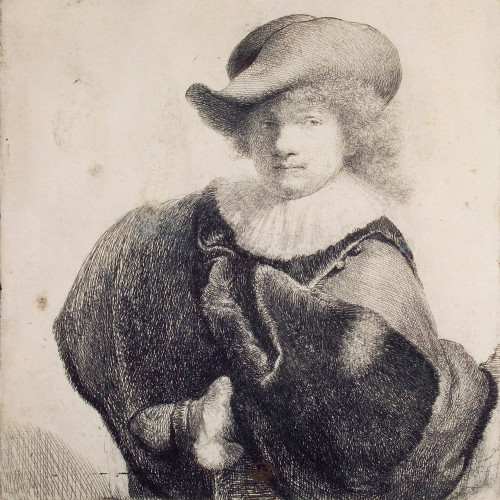 Rembrandt au chapeau rond et au manteau brodé
6e état