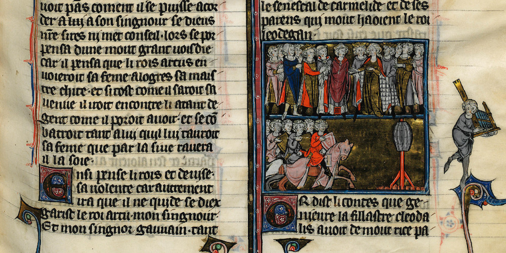 

Mariage d'Arthur et Guenièvre ; Chevaliers s'exerçant à la quintaine

