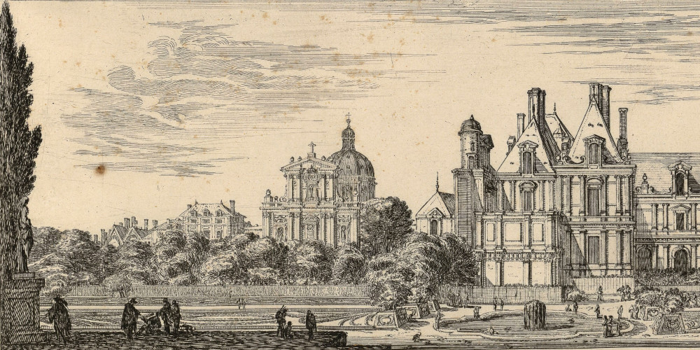 Israël Silvestre, Vue et Perspectiue de l'Hostel de St-Paul et de la façade des R. P. Jesuites de la rue St-Antoine, vers 1650-1655