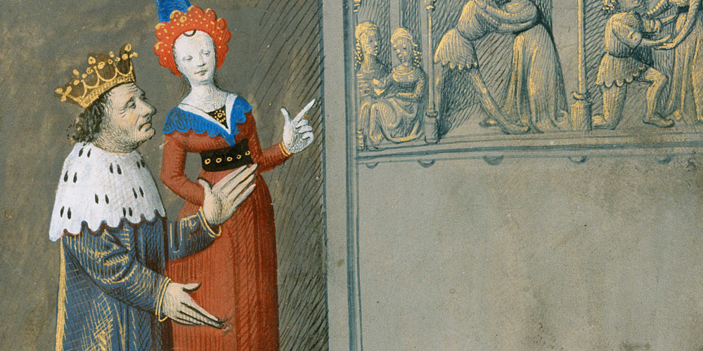 Arthur découvrant les fresques peintes par Lancelot chez Morgane