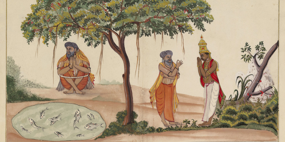 Le yogi Saubhari, contemplant les ébats des poissons, demande au roi Mandhata de lui donner une de ses cinquante filles en mariage