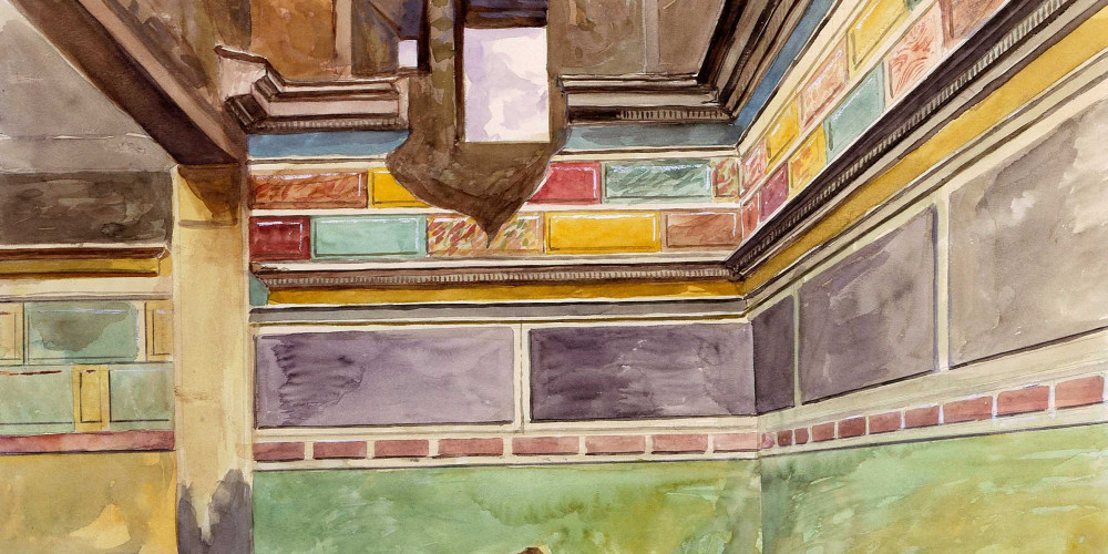 Premier style de peinture murale. Chambre de la maison du Centaure à Pompéi