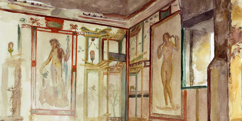 Quatrième style de peinture murale à Pompéi : chambre de la région VI, îlot XV