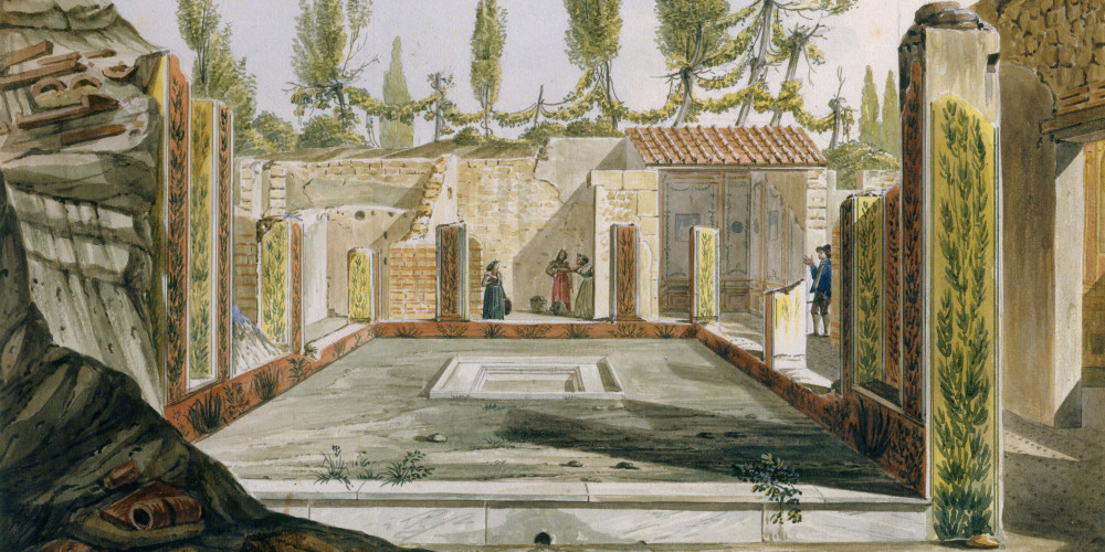 Pompéi – Atrium toscan – Vue d’une maison avec le bassin au centre
