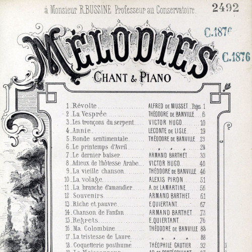 Jules Cressonois, Mélodies pour chant et piano, Paris, F. Schoen, 1876