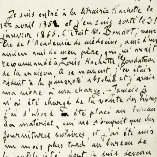 Lettre de Zola sur sa vie chez Hachette