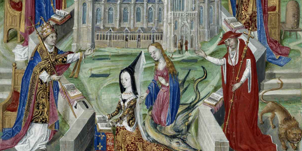 Marguerite d'York en prière devant l'église Sainte-Gudule de Bruxelles
