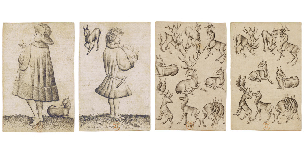 Cartes à motifs animaliers, par le Maitre des cartes à jouer, Daims et cerfs