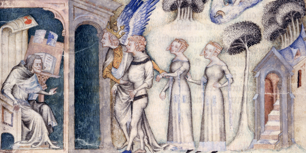 Nature amène à Guillaume de Machaut ses trois enfants : Sens, Rhétorique et Musique