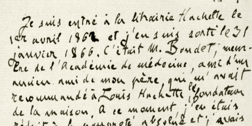 Lettre de Zola sur sa vie chez Hachette