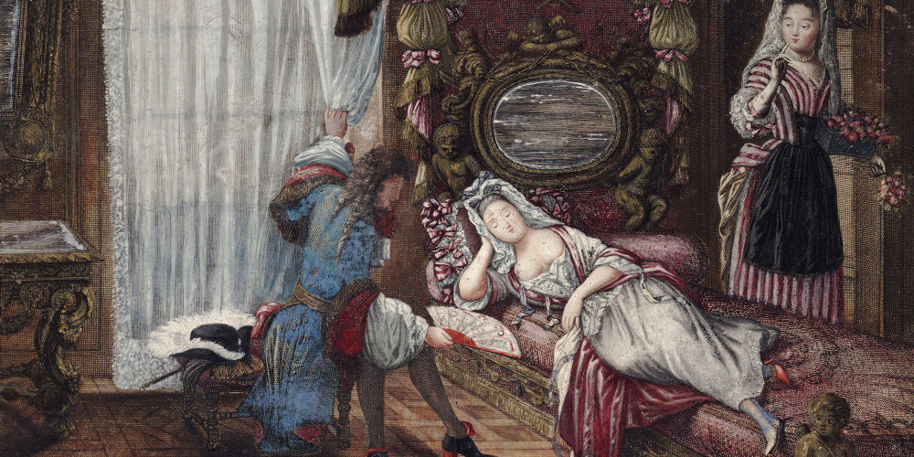 Nicolas Bazin d’après Jean Dieu de Saint-Jean, Femme de qualité en deshabillé reposant sur un lit d'Ange, 1686