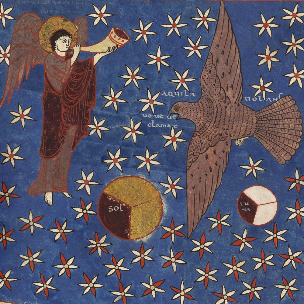 Un ange et un aigle parcourant le ciel