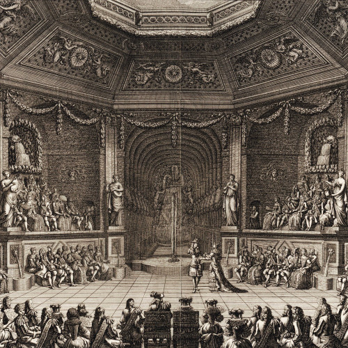 La salle du bal donné dans le petit parc de Versailles, gravure de Jean Lepautre