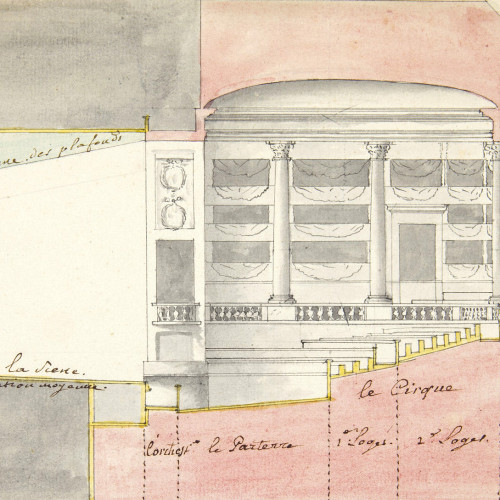 Plan en coupe de la salle de la Comédie-Française (rue des Fossés Saint-Germain)