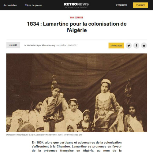 Vignette Retronews Lamartine pour la colonisation de l'Algérie