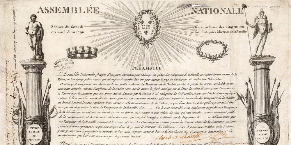 Un diplôme de vainqueur de la Bastille (1790)