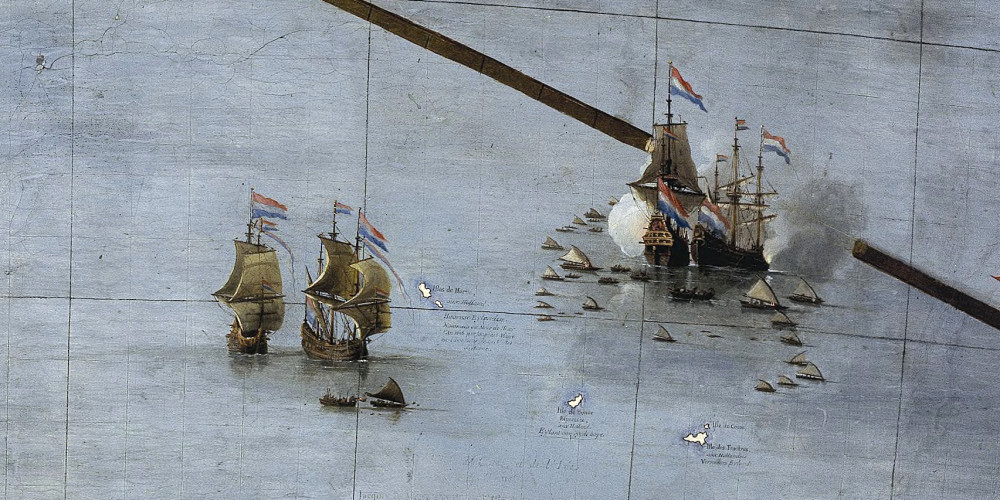 Quatre vaisseaux hollandais et plusieurs petits canots