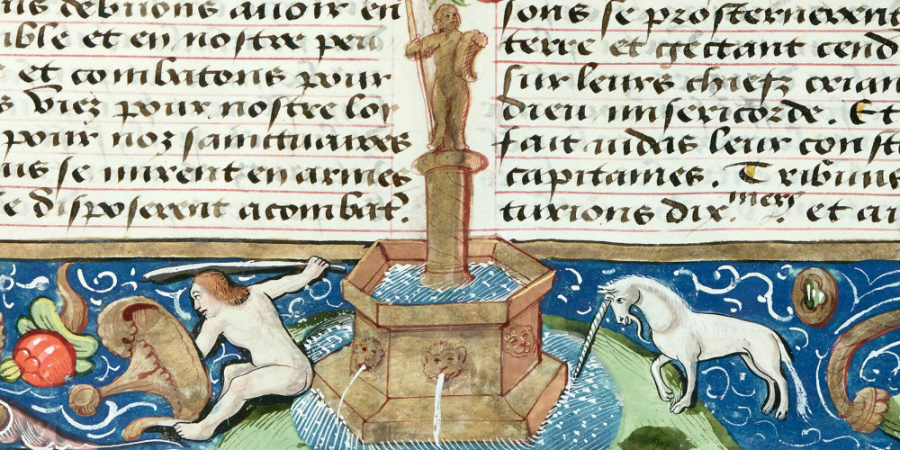 Licorne trempant sa corne dans la fontaine