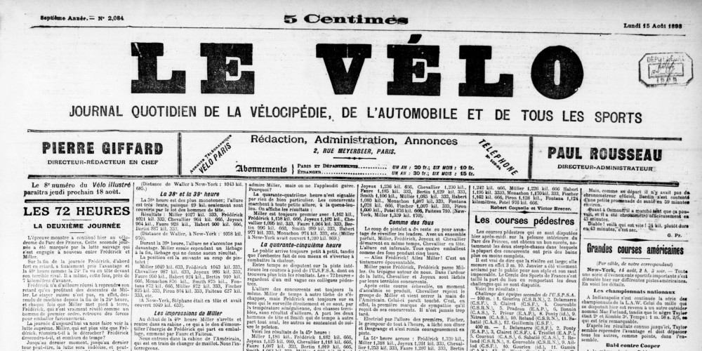 Une du journal Le Vélo, le 4 septembre 1898