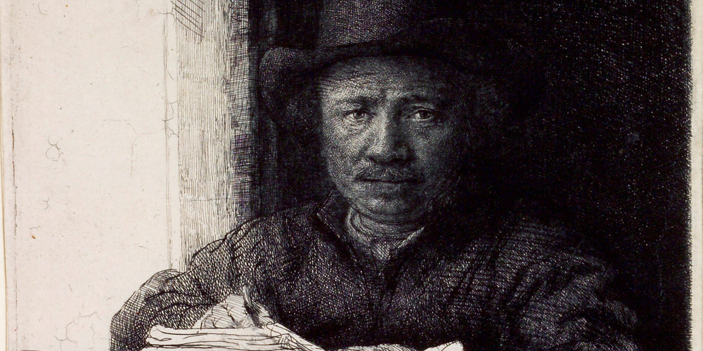 Rembrandt gravant ou dessinant près d'une fenêtre
3e état