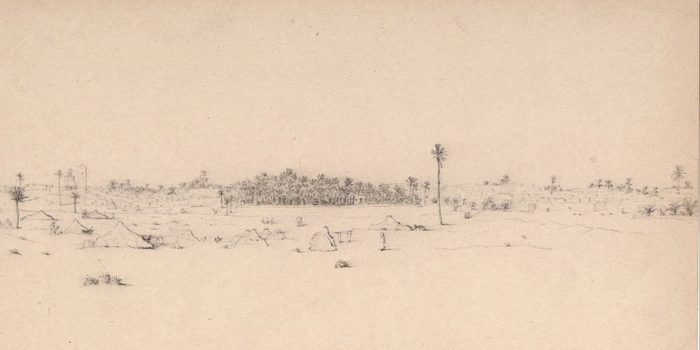 Vue des bourgades de Touggourt & de Nelza, prise de la route de Touggourt à Temasin, 5 décembre 1885