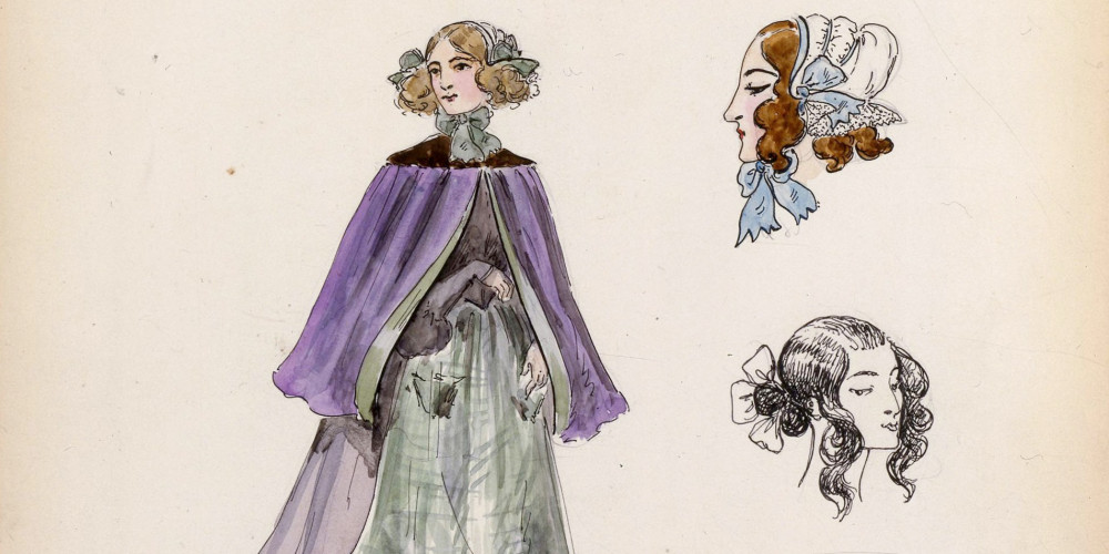 Dessins de costumes pour La Bohème : Mimi, une cousette, Acte III