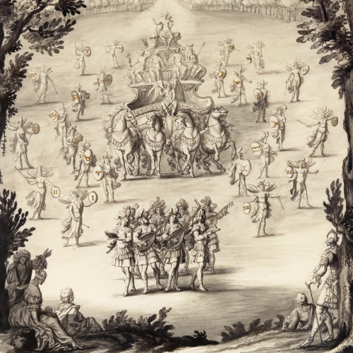 Les Plaisirs de l'île enchantée, ouverture de la première journée : le grand char d’Apollon, dessin de François Chauveau, 1664
