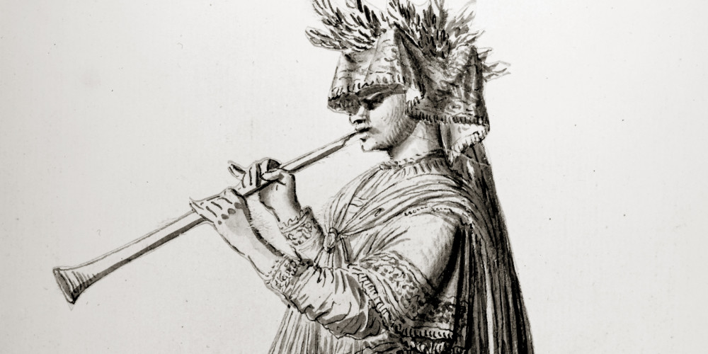 Henri Gissey, Flûtiste pour la pompe funèbre de Psyché, au premier intermède, 1671