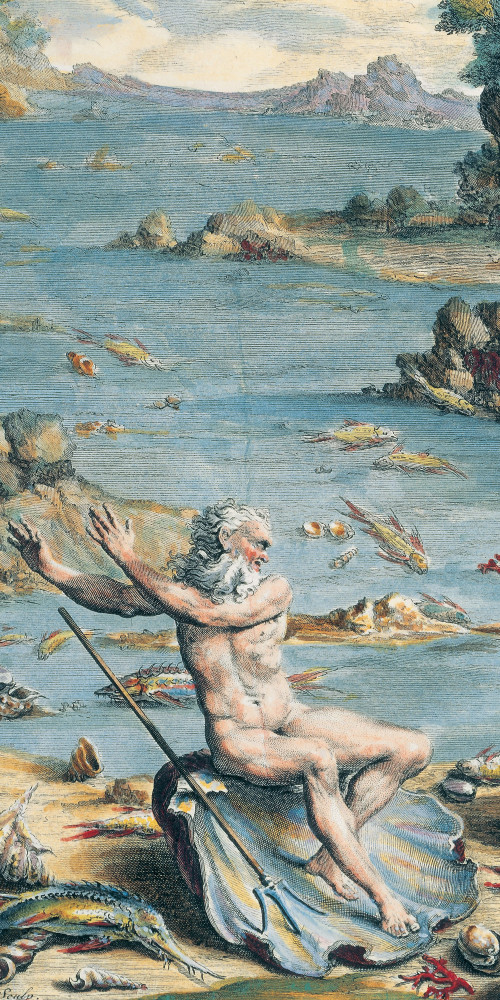 Neptune sur le frontispice du premier ouvrage entièrement consacré aux sciences de la mer