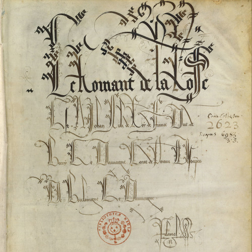 Ex-libris du duc de Berry calligraphié par son secrétaire Jean Flamel