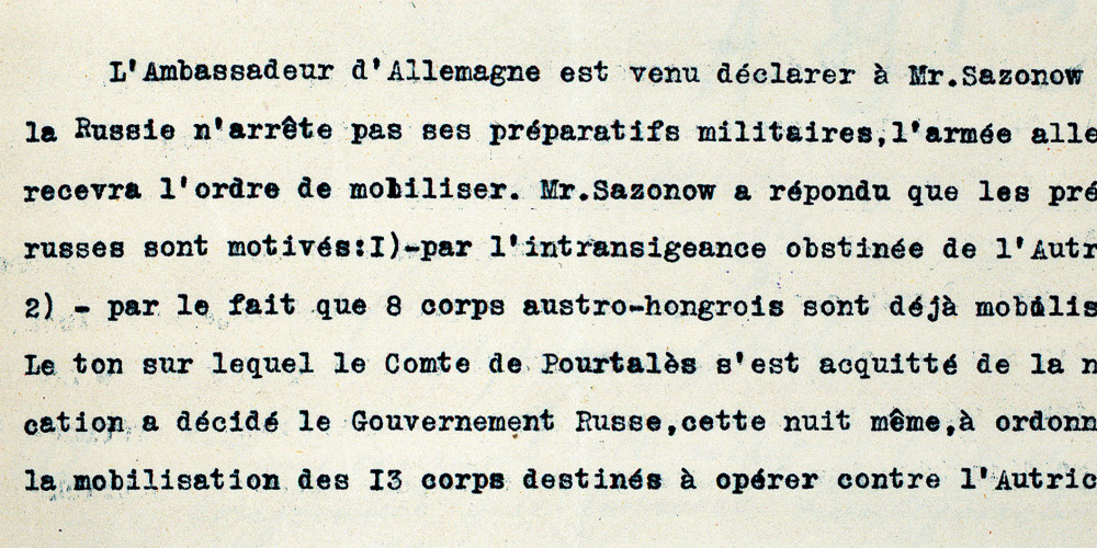 Maurice Paléologue, ambassadeur de France en Russie, à Jean-Baptiste Bienvenu-Martin, ministre des Affaires étrangères par intérim