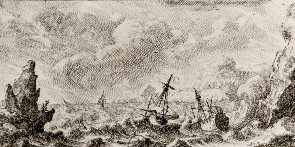 Vue d’une tempête et de vaisseaux faisant naufrage