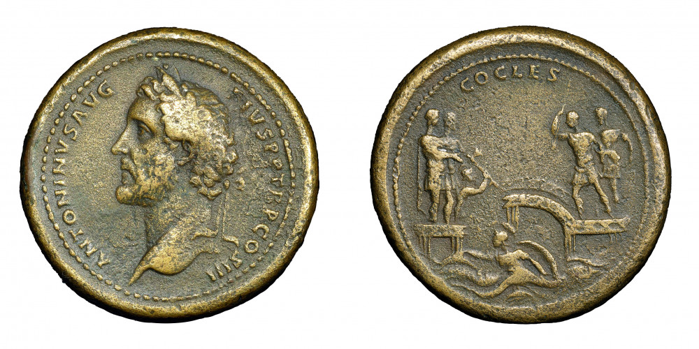 Médaillon de bronze d'Antonin le Pieux représentant Horatius Coclès